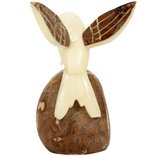 <center>Tagua Hummingbird Figurine with Brown Wings - Back View</br> Carved by Artisans of Ecuador </br> Measures: 2-1/4β high x 2β wide x 2-3/4β deep</center>