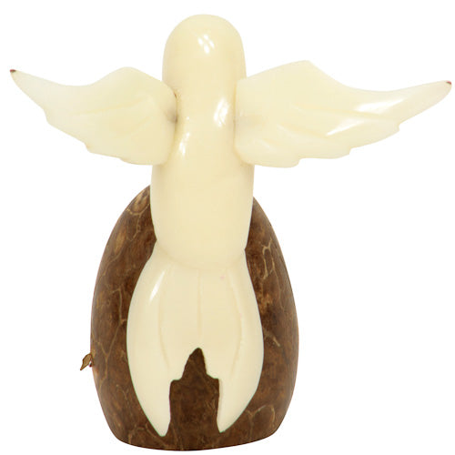 <center>Tagua Hummingbird Figurine with Natural Wings - Back View</br> Carved by Artisans of Ecuador </br> Measures: 2-1/4” high x 2” wide x 2-3/4” deep</center>
