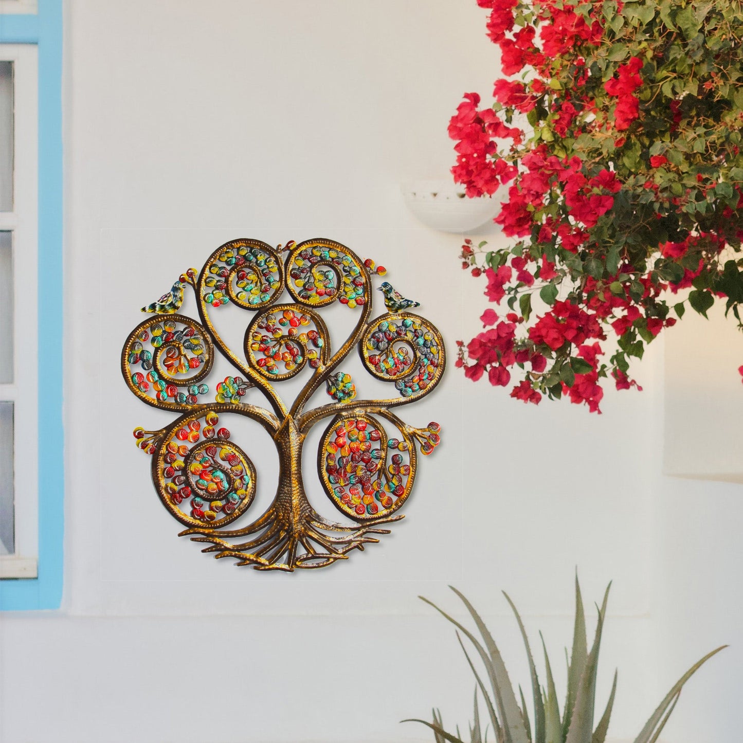 Arte de pared de tambor de acero haitiano del árbol de la vida en espiral de otoño