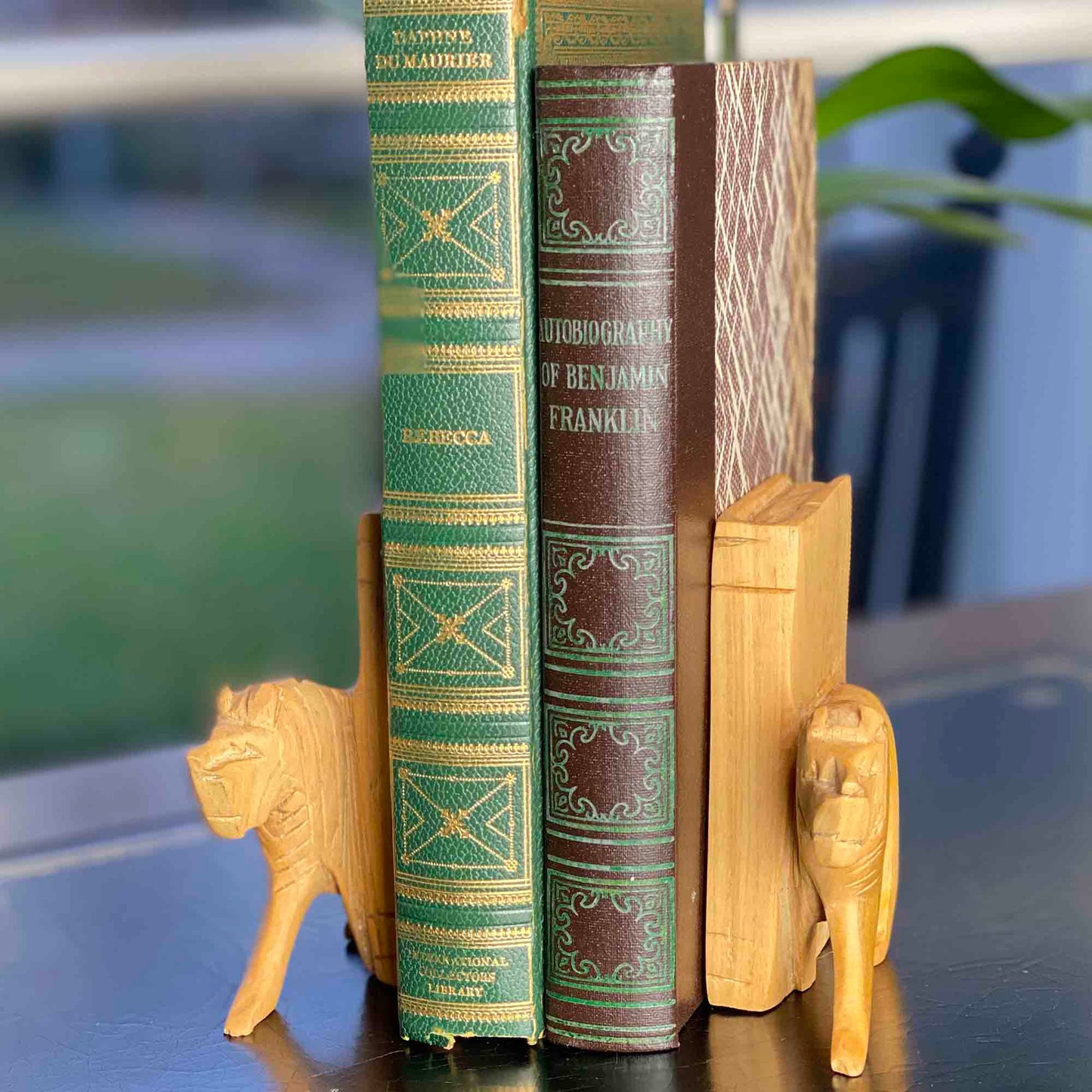 Hand-Carved Wood Lion Book Ends, Set of 2 - Fair Trade- Kenya