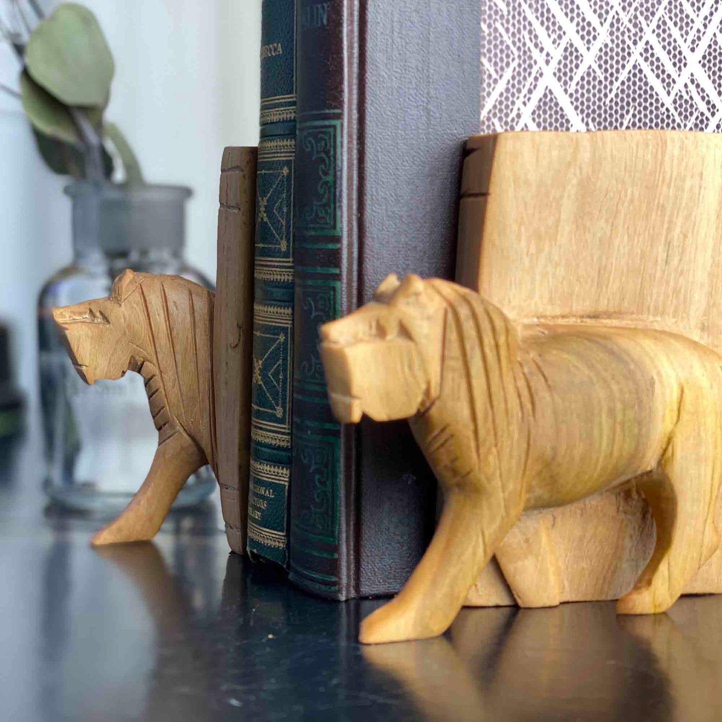 Hand-Carved Wood Lion Book Ends, Set of 2 - Fair Trade- Kenya