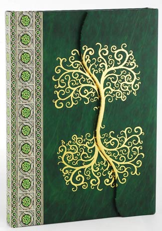 Diario de escritura de árbol celta-Cuaderno de bocetos-Verde/Oro-En blanco