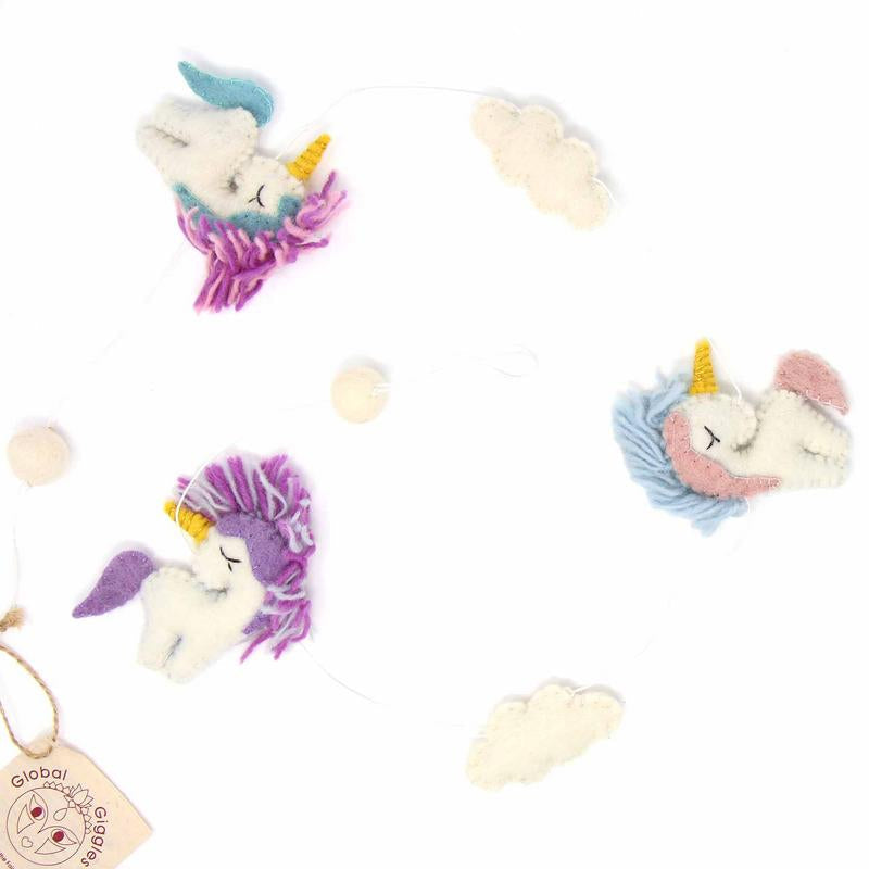 Hand-Felted Unicorn Garland - Kids Room- Wall Hanging-Global Groove-Fair Trade