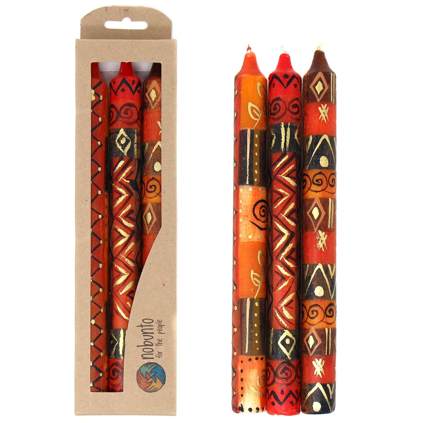 Set of Three Hand-Painted Candles - Bongazi Design -Set of 3 Boxed Candles- Nobunto