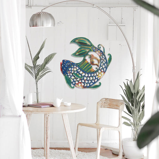 Pescado y concha de metal pintados a mano- 24 pulgadas