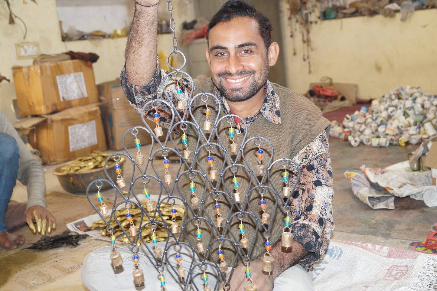 Handcrafted Bird Wind Chimes- Recycled Iron and Glass Beads - Fair Trade-India
