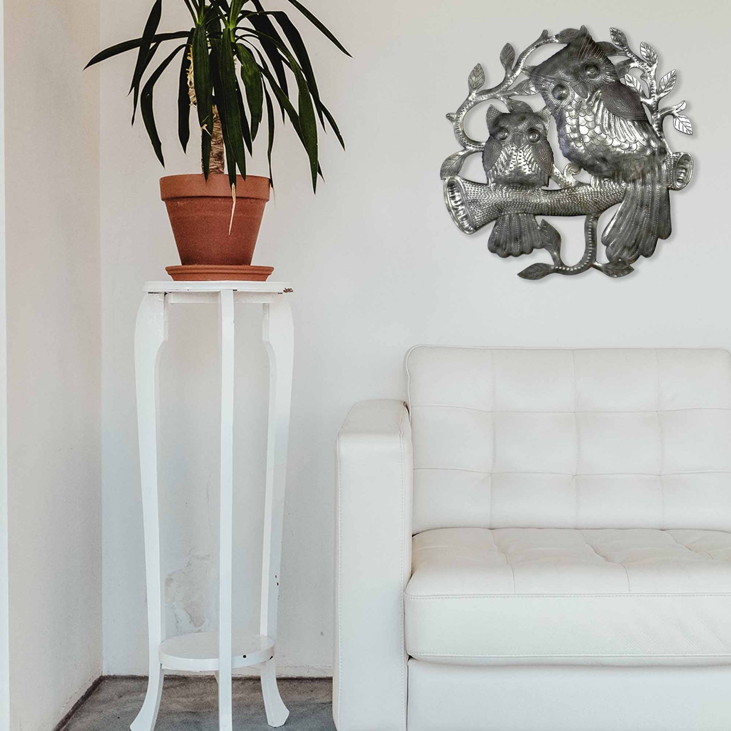 Par de búhos sobre una percha Arte de pared de metal - Croix des Bouquets