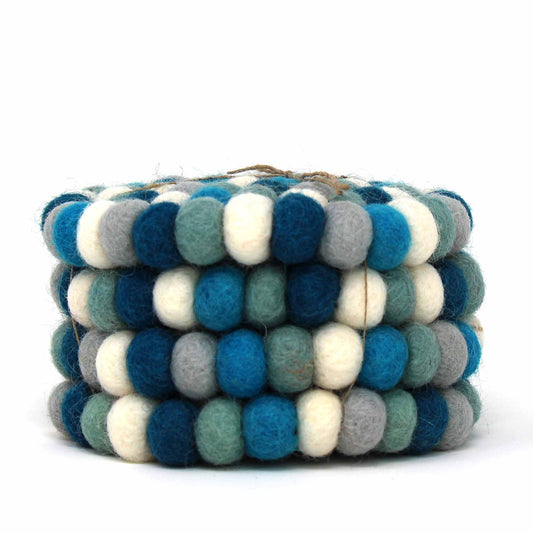 Hand-Crafted Felt Ball Coasters-Ice Blue-Set of 4