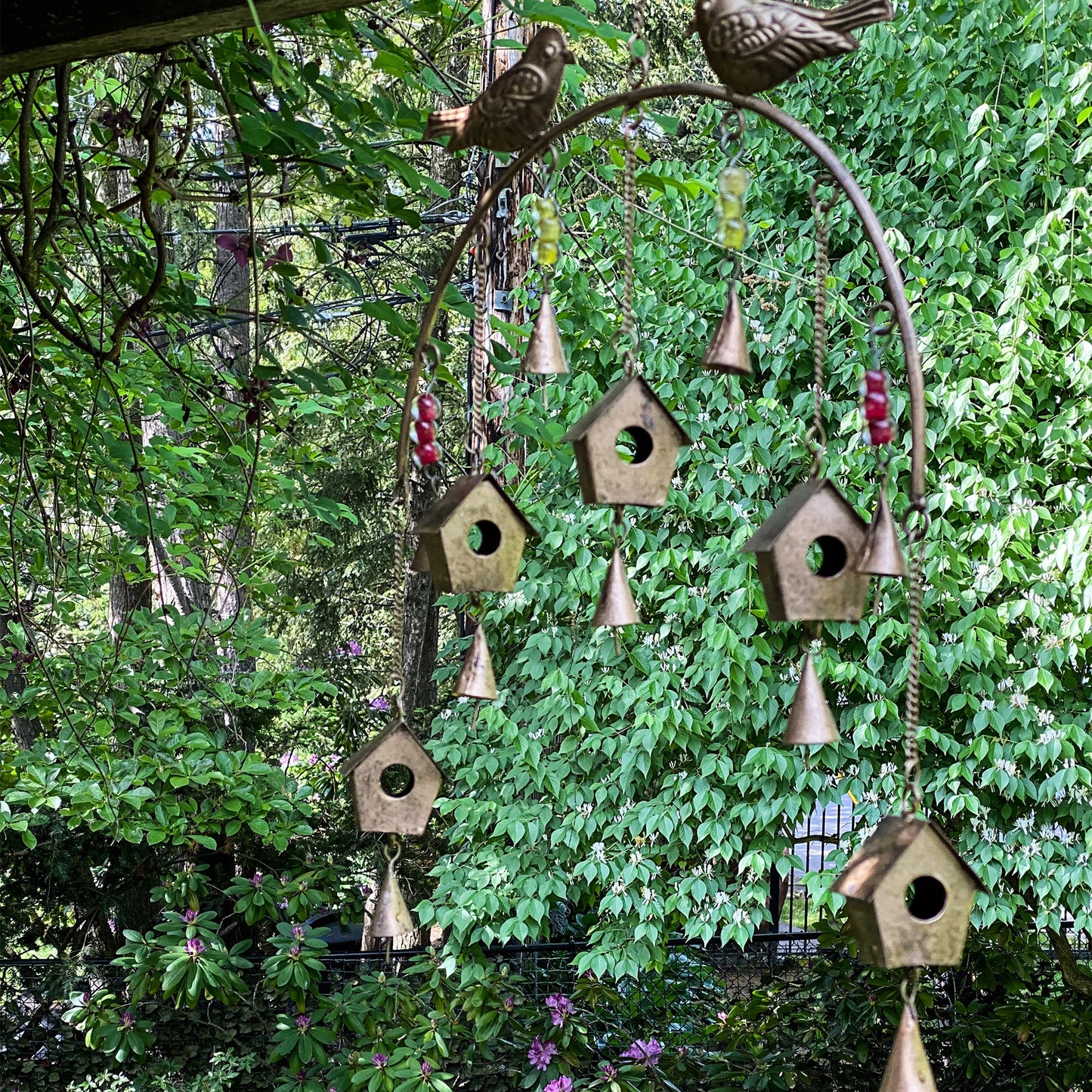 Handcrafted Bird Wind Chimes- Recycled Iron and Glass Beads - Fair Trade-India
