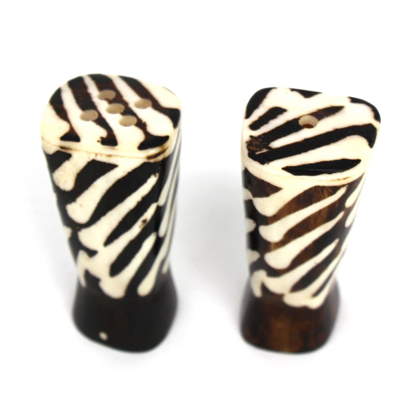 African Salt & Pepper Shakers Traditional Natural Bone & Batik Designs -Fair Trade- Kenya