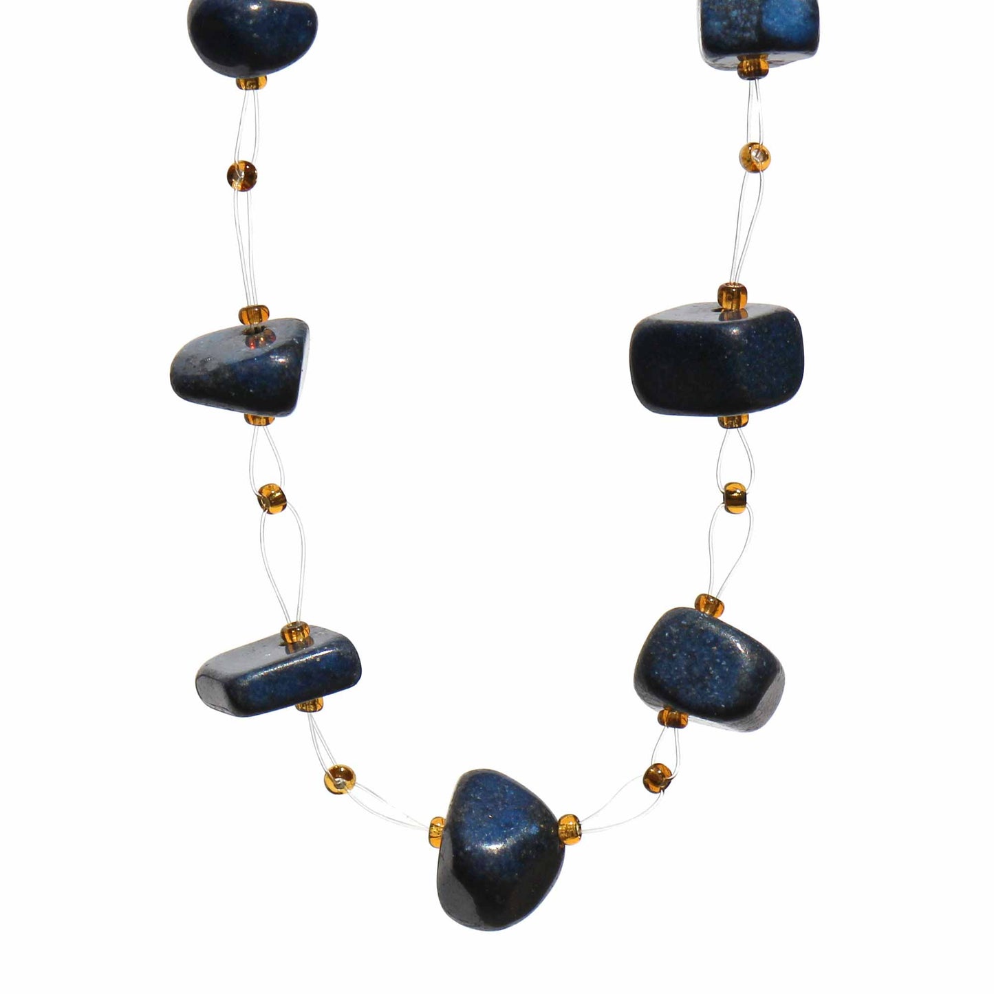 Illusion Necklace- Floating Stone & Maasai Bead Necklace- Navy Blue-Fair Trade