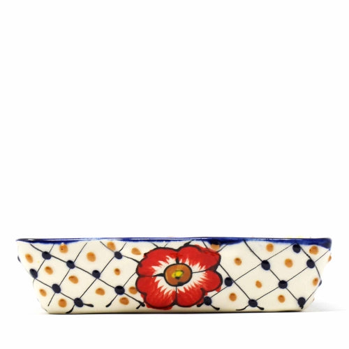 Plato dividido de 9" de cerámica hecha a mano, puntos y flores - Encantada