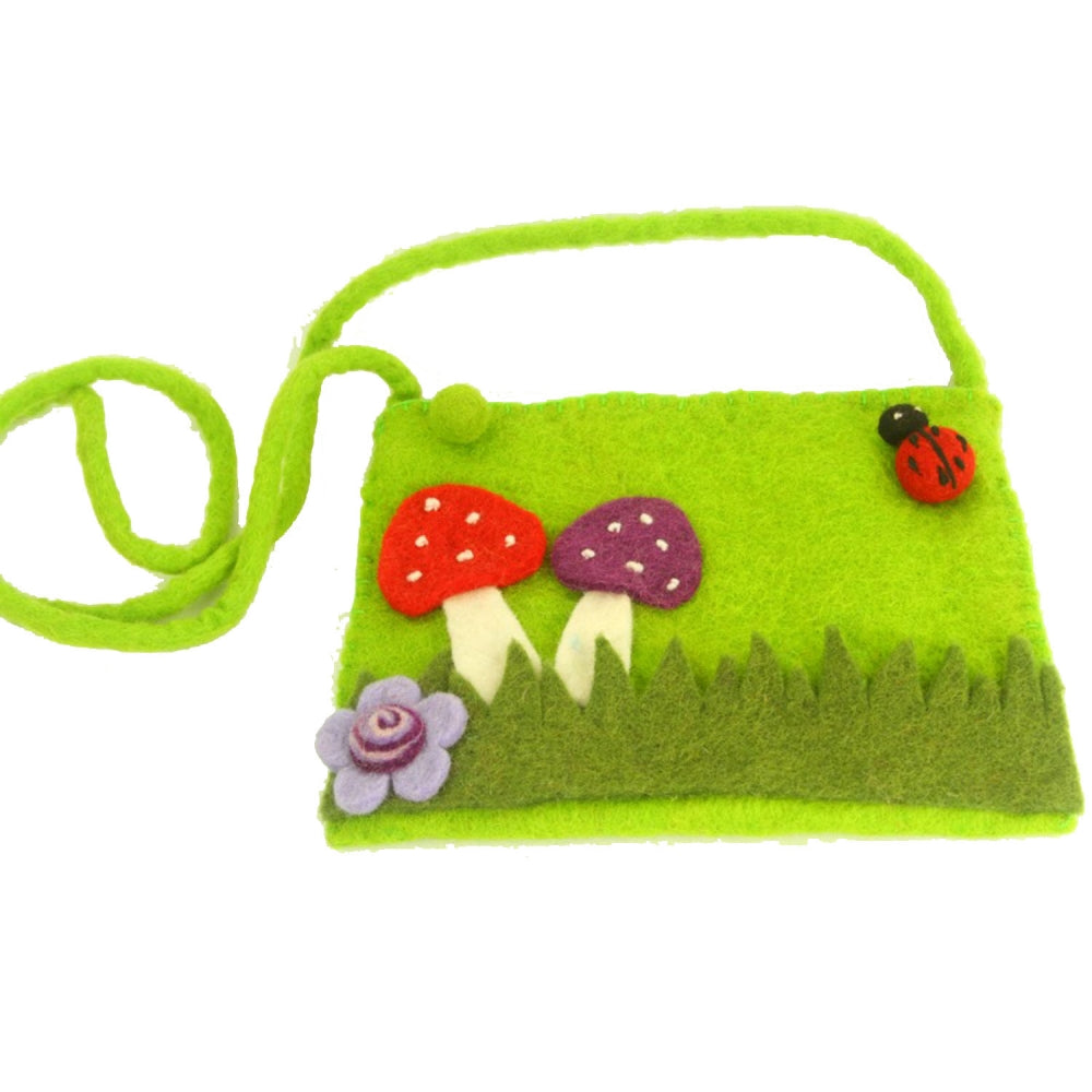 Handmade Felt Mushroom Purse for Children- Green-Global Groove- Nepal -Fair Trade