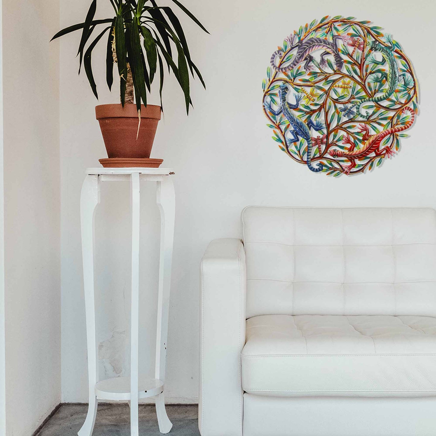 Arte de pared de metal pintado con cuatro geckos - Croix des Bouquets