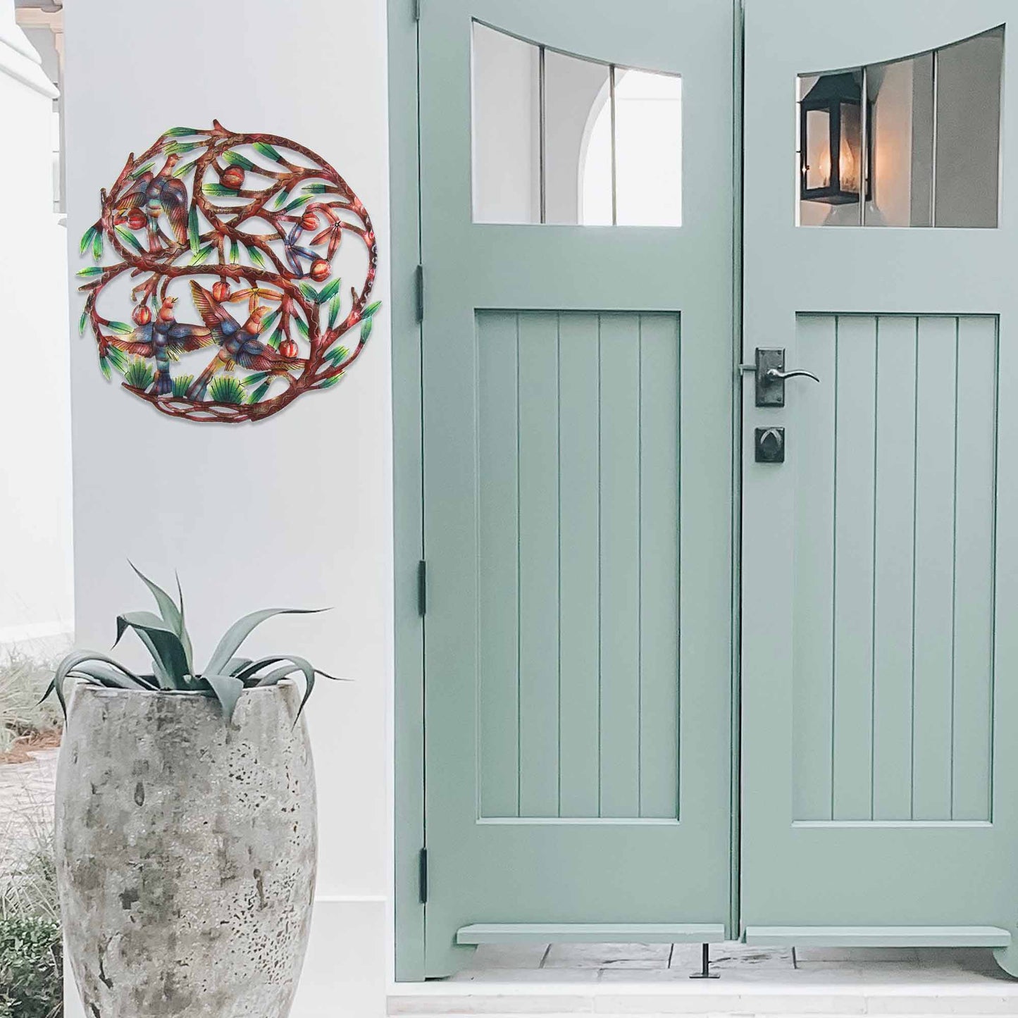Árbol de la vida pintado a mano, arte de pared de metal de 24 pulgadas - Croix des Bouquets