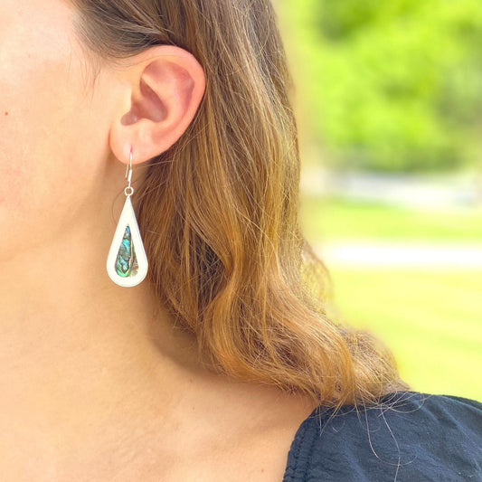 Abalone and Mother of Pearl Teardrop Earrings -Fair Trade-Mexico