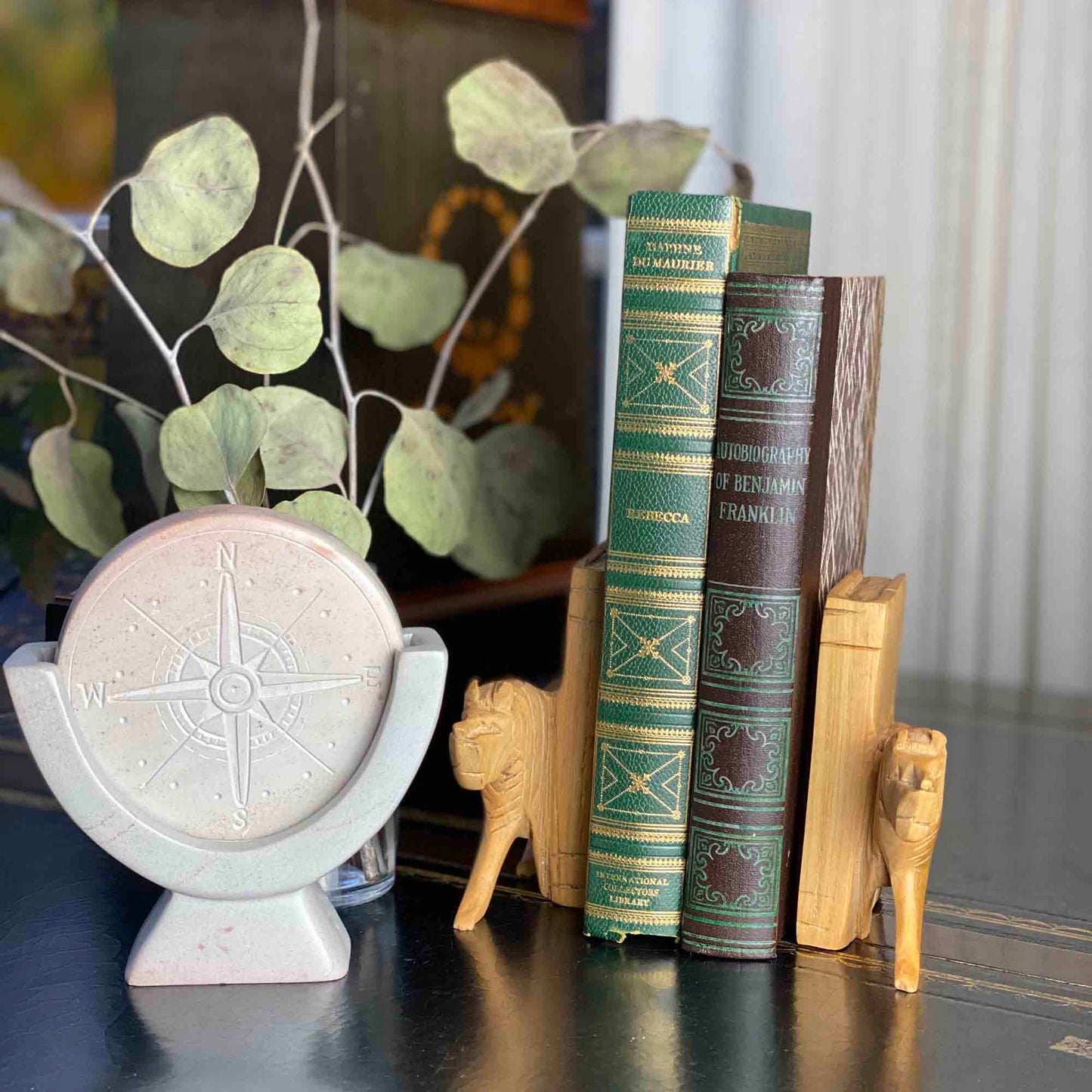 Compass Soapstone Sculpture- Light Gray Stone - Fair Trade-Kenya