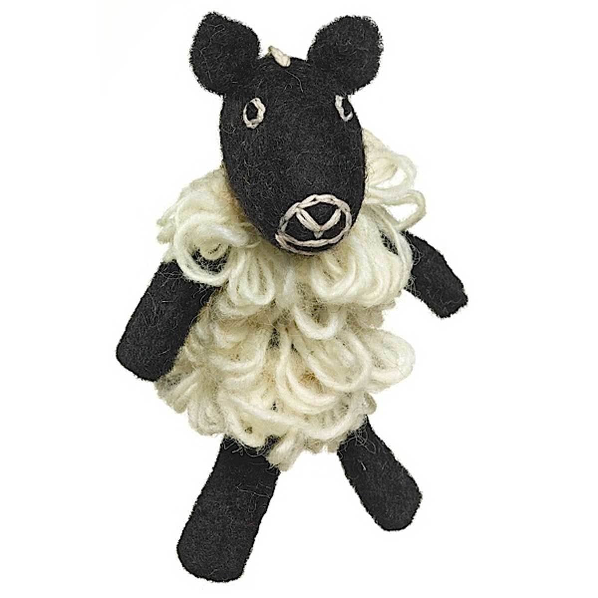 Hand-felted Finger Puppet - Sheep-Black/White- by Wild Woolies-Fair Trade-Nepal