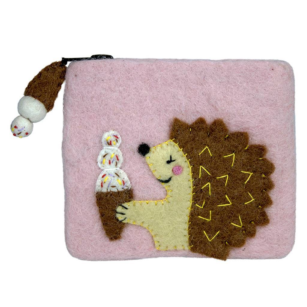 Handmade Felt Hungry Hedgehog Coin Purse - Wild Woolies- Philippines-Fair Trade