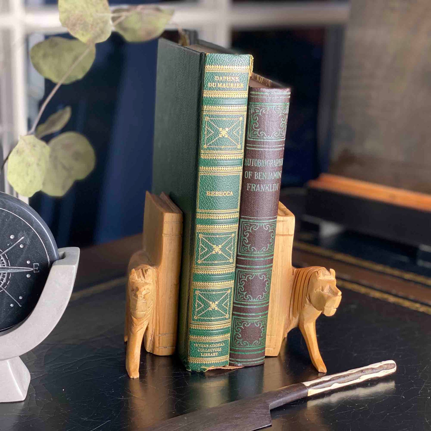 Hand-Carved Wood Lion Book Ends, Set of 2 - Fair Trade- Kenya