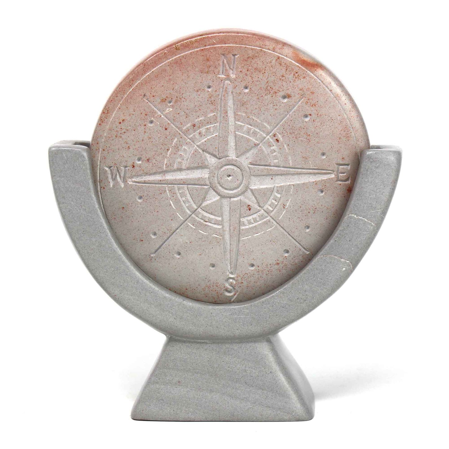 Compass Soapstone Sculpture- Light Gray Stone - Fair Trade-Kenya