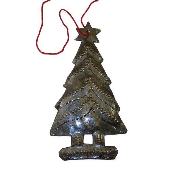 Hand-Crafted Recycled Steel Drum Ornament - Tree Design-Croix des Bouquets-Haiti