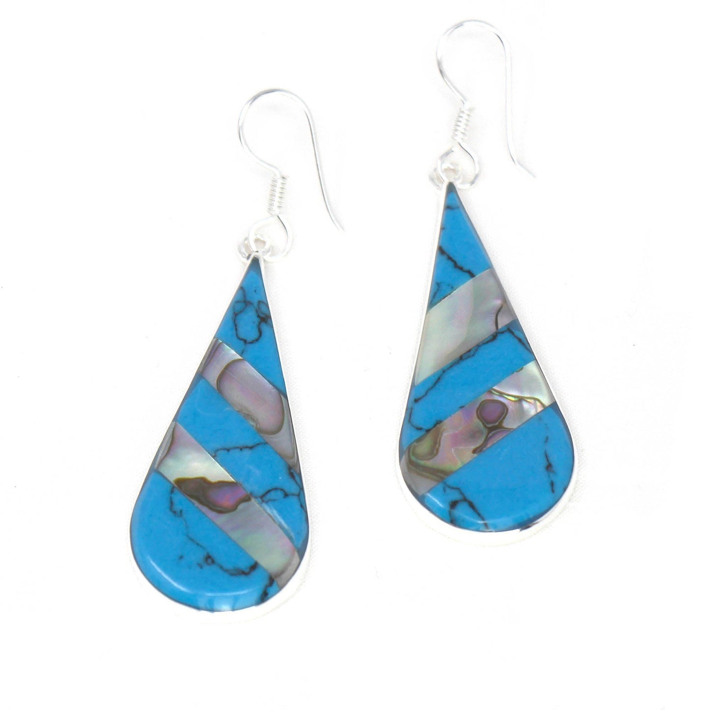 Abalone & Turquoise Striped  Silver Teardrop Earrings