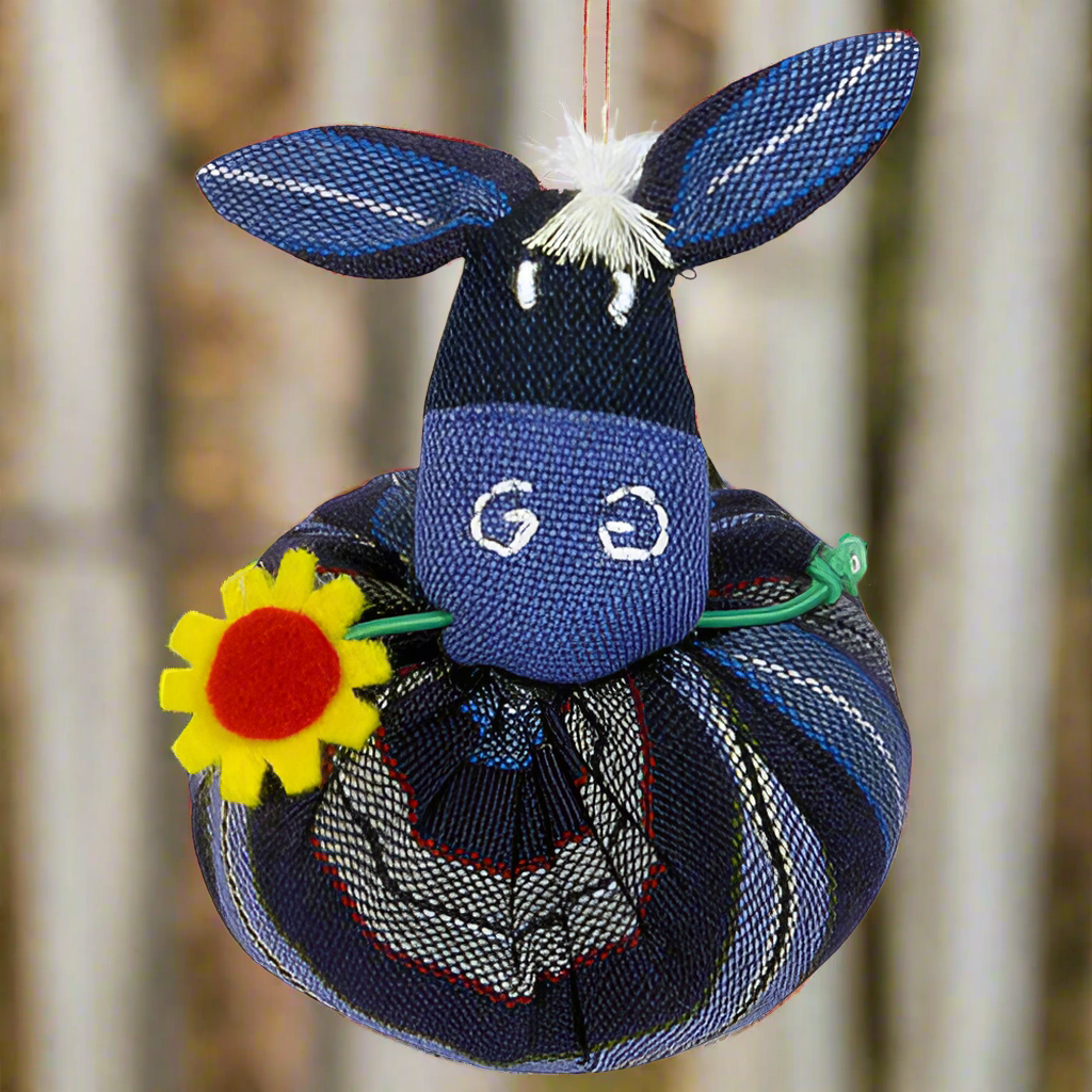 Handmade Plush Decorative Donkey Ornament -Recycled Cotton-Guatemala-Fair Trade