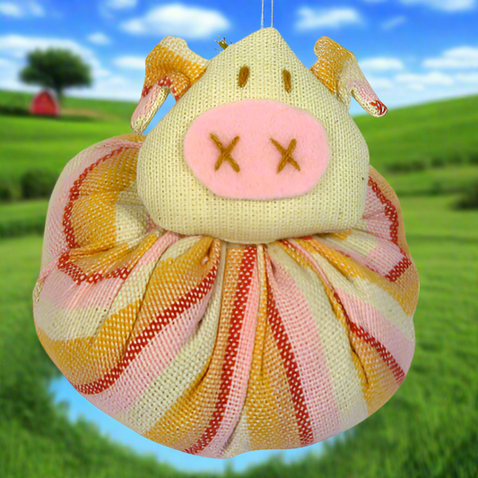 Hand-Crafted Plush Cotton Pig Ornament-Recycled Fashions-Fair Trade-Guatemala