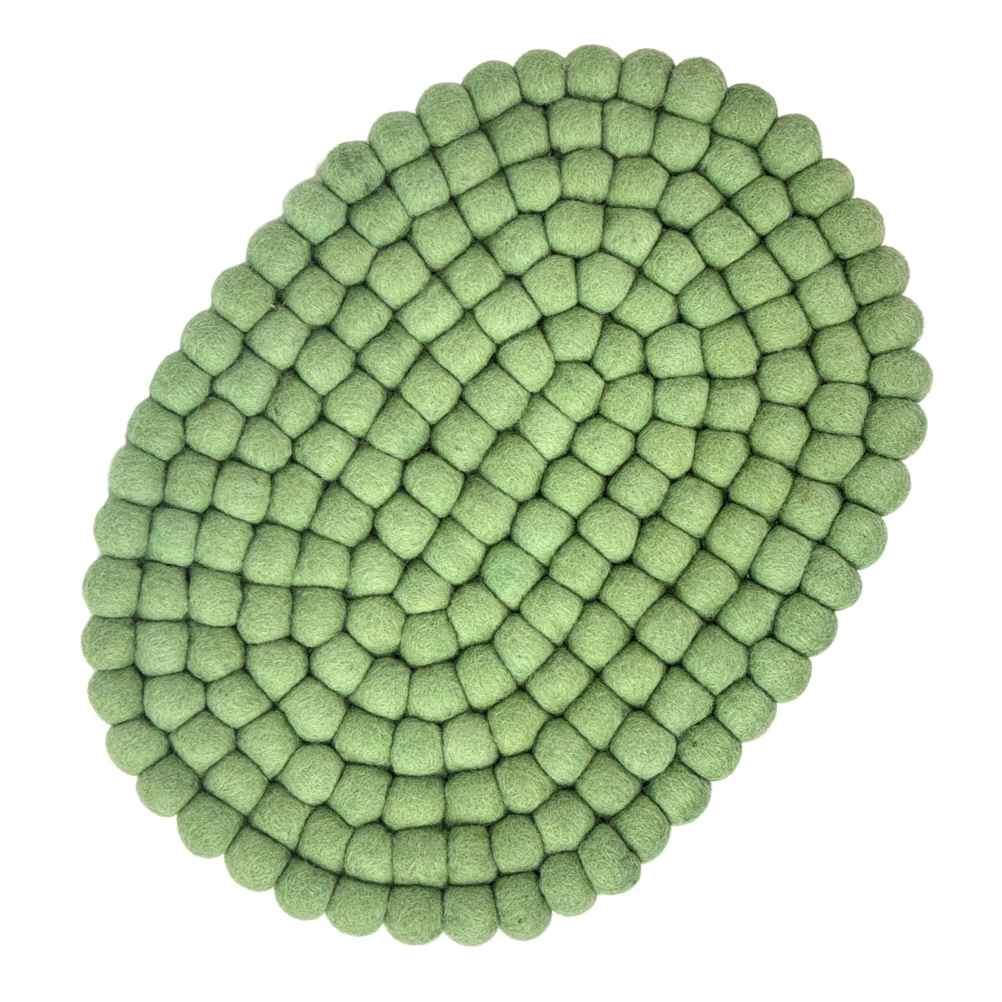 Handmade Felt Ball Oval Casserole Trivet- Sage