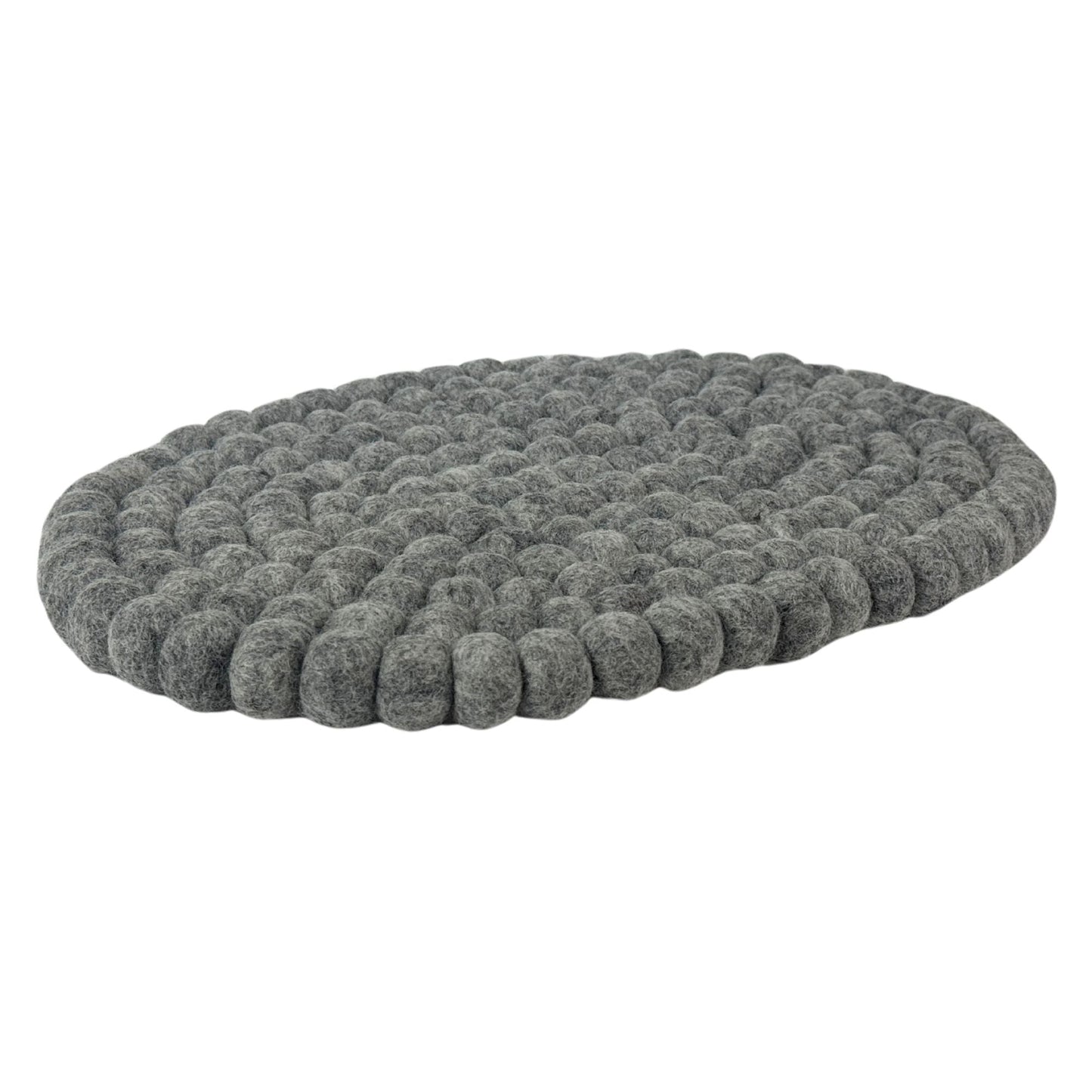 Handmade Felt Ball Oval Casserole Trivet- Heather grey/ Light Grey