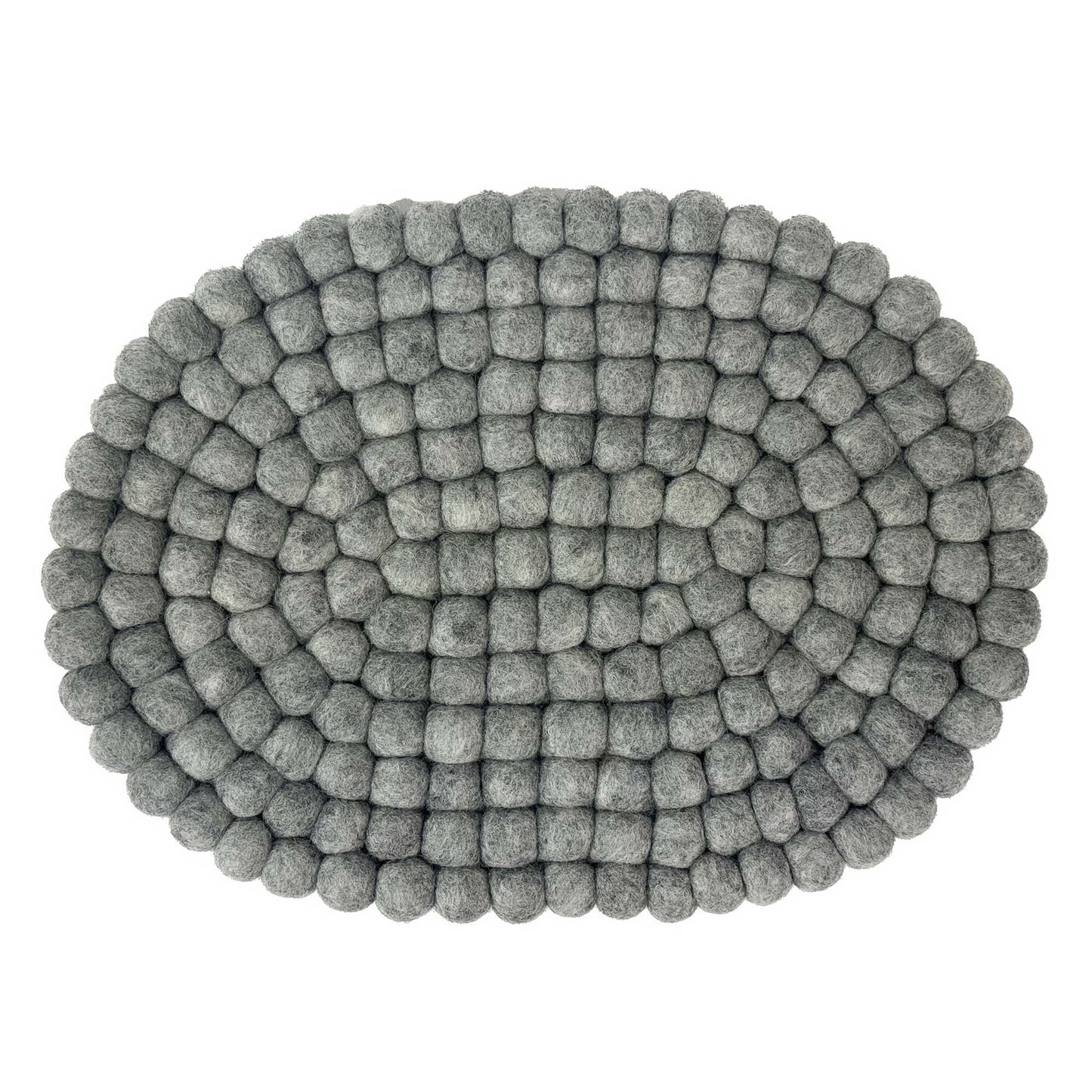 Handmade Felt Ball Oval Casserole Trivet- Heather grey/ Light Grey