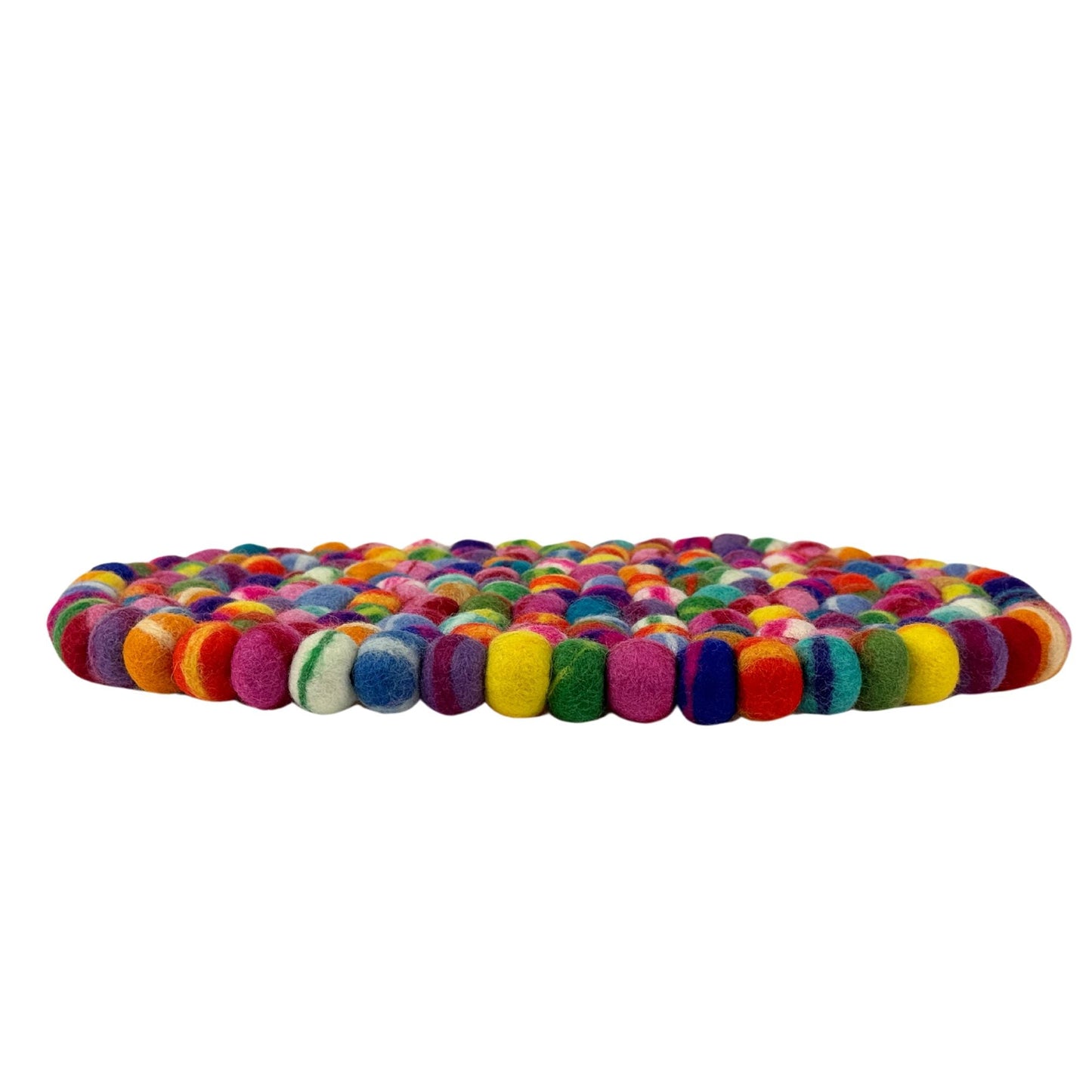 Handmade Felt Ball Oval Casserole Trivet- Rainbow Tie-Dye- Multi-Color