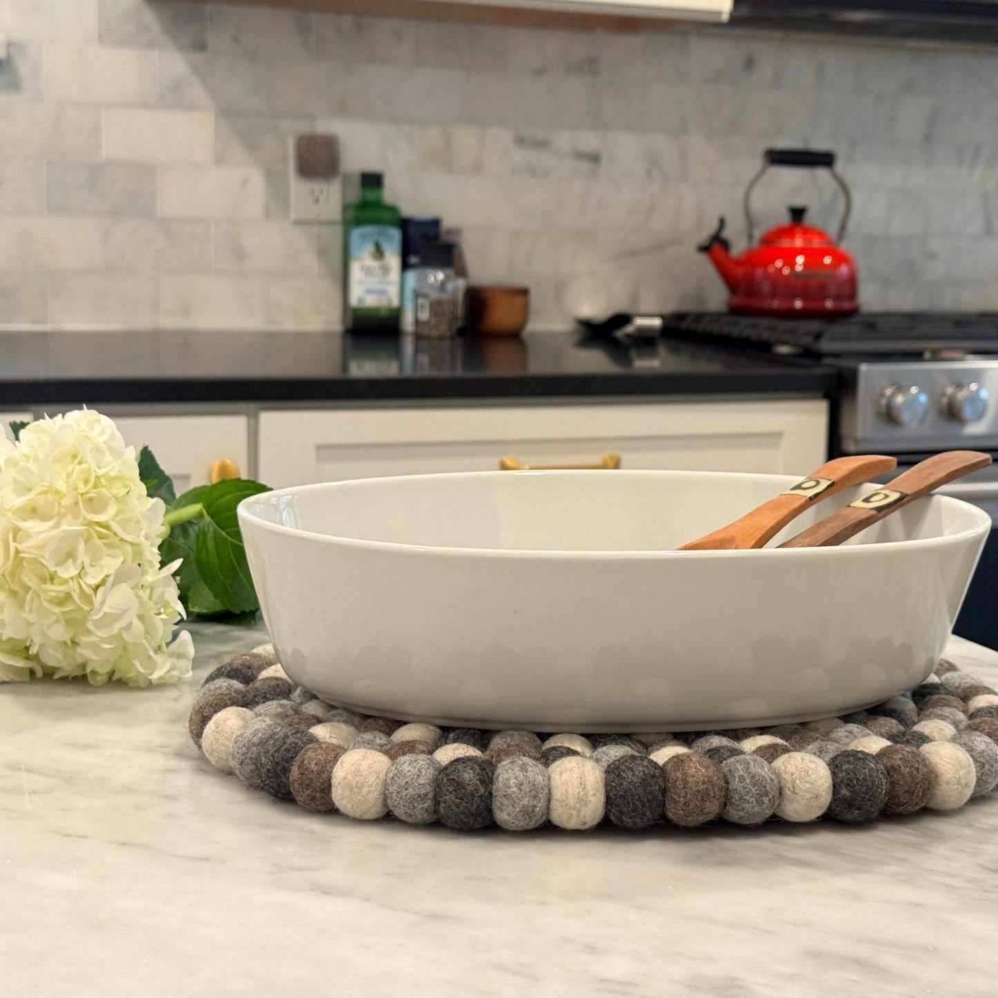 Hand-Crafted Felt Oval Casserole Trivet- Pebble