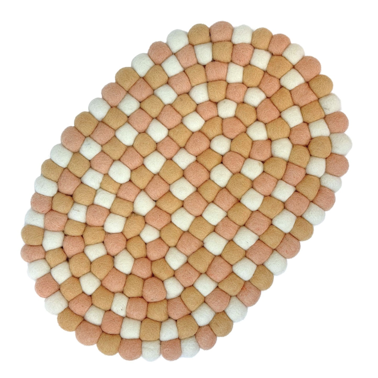 Handmade Felt Ball Oval Casserole Trivet- Sunset Sands