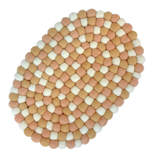 Handmade Felt Ball Oval Casserole Trivet- Sunset Sands