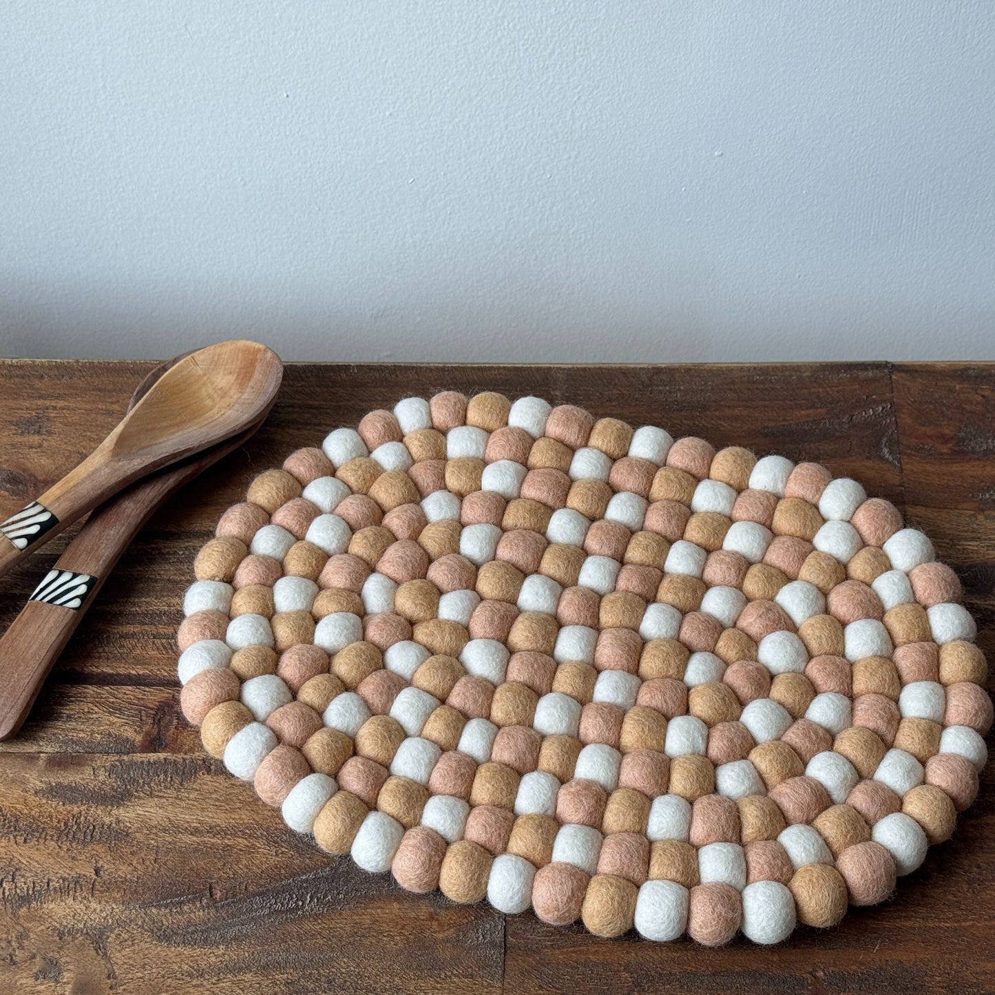 Handmade Felt Ball Oval Casserole Trivet- Sunset Sands