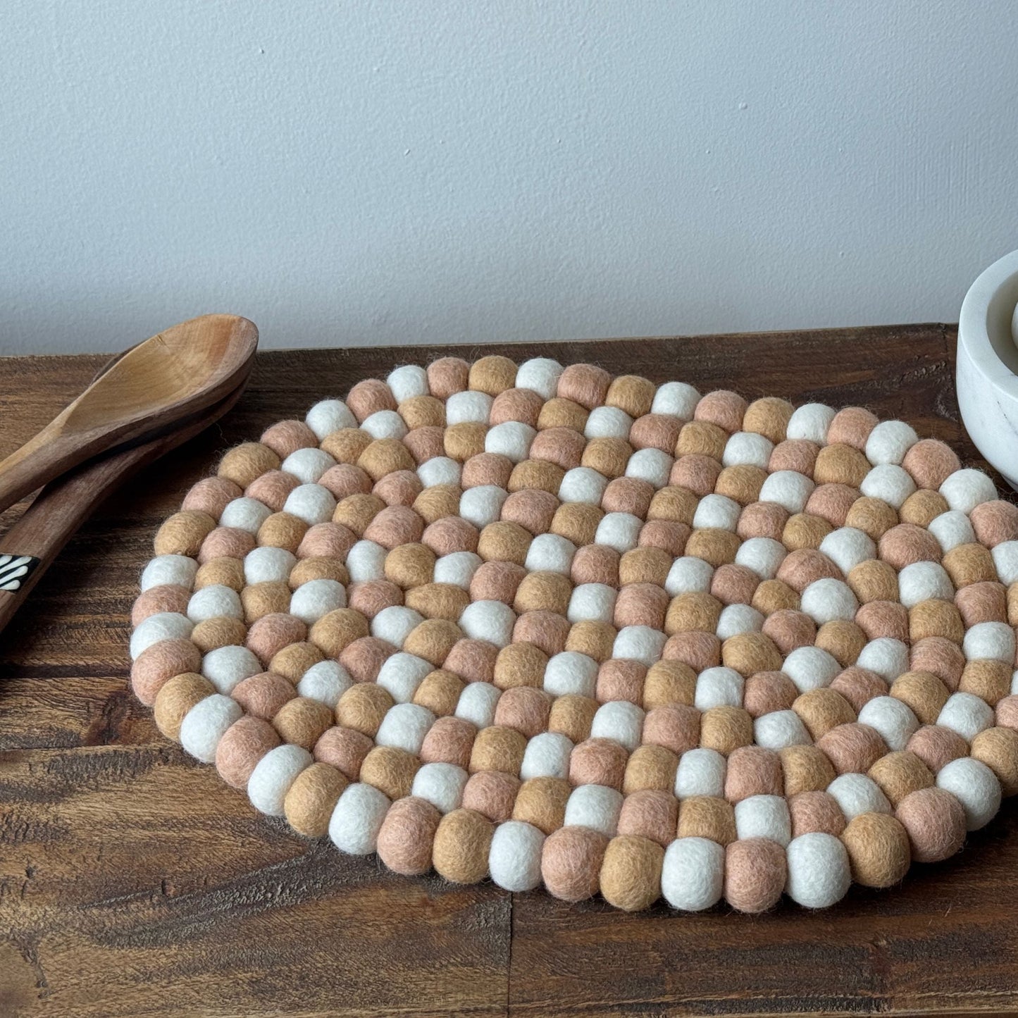 Handmade Felt Ball Oval Casserole Trivet- Sunset Sands