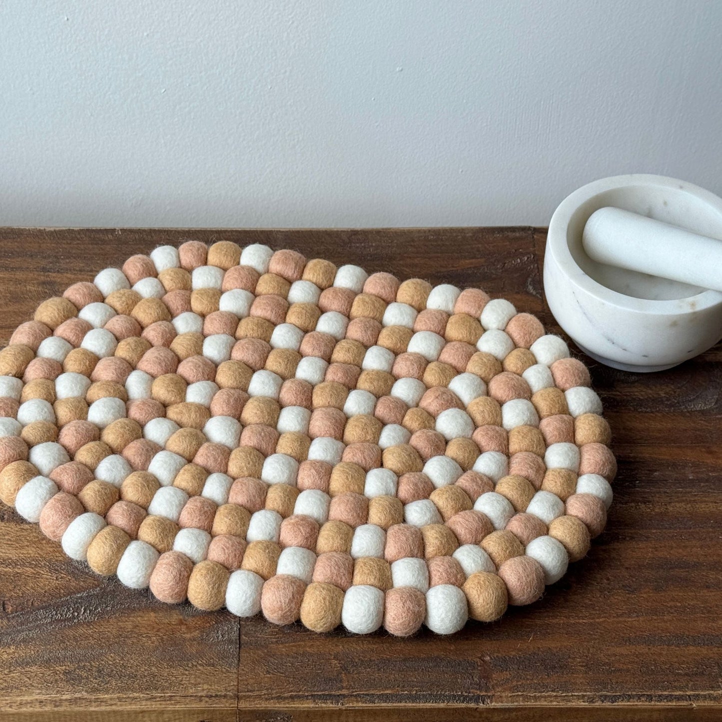 Handmade Felt Ball Oval Casserole Trivet- Sunset Sands