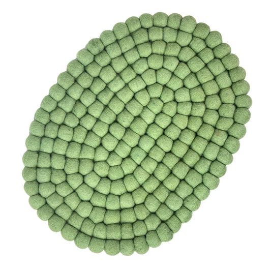 Handmade Felt Ball Oval Casserole Trivet- Sage