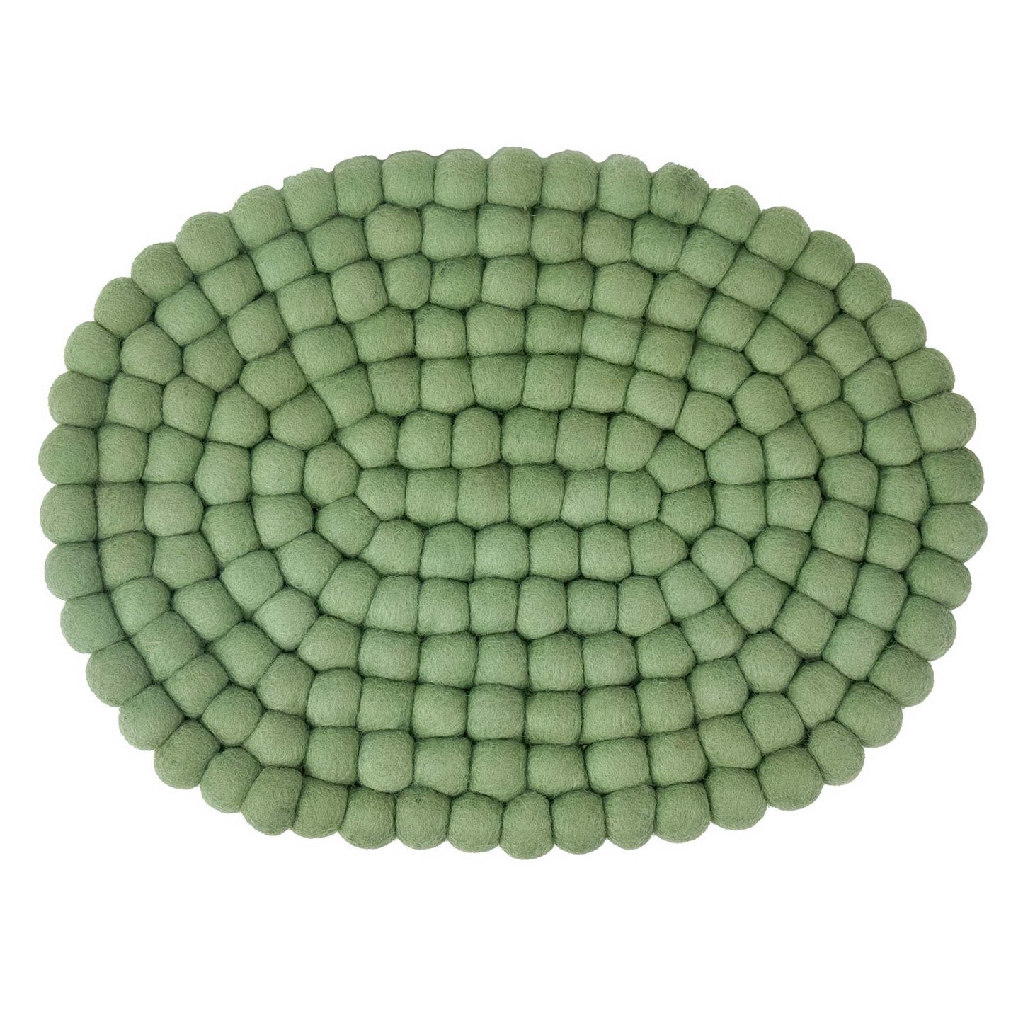 Handmade Felt Ball Oval Casserole Trivet- Sage