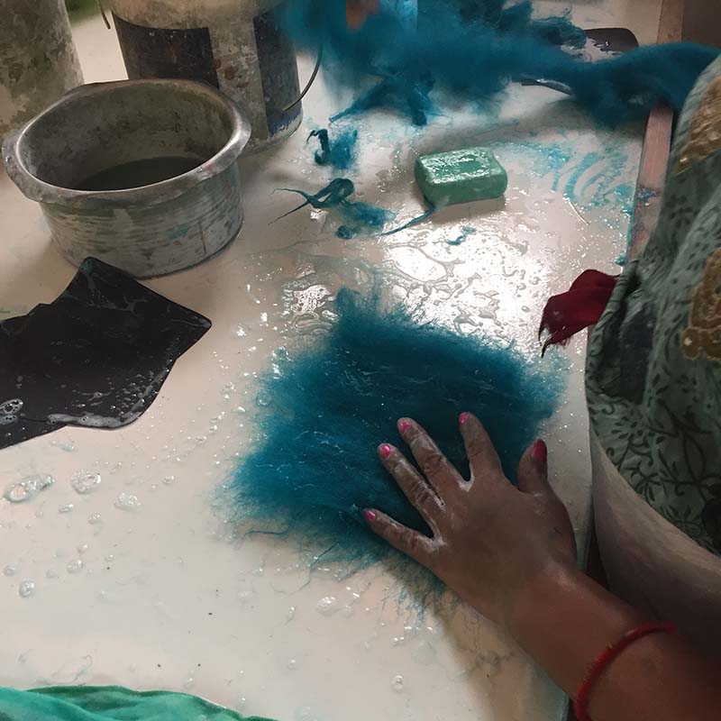 Handmade Felt Ball Oval Casserole Trivet- Sage