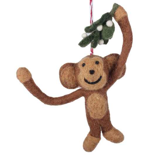 Monkey and Misletoe Felt Christmas Ornament