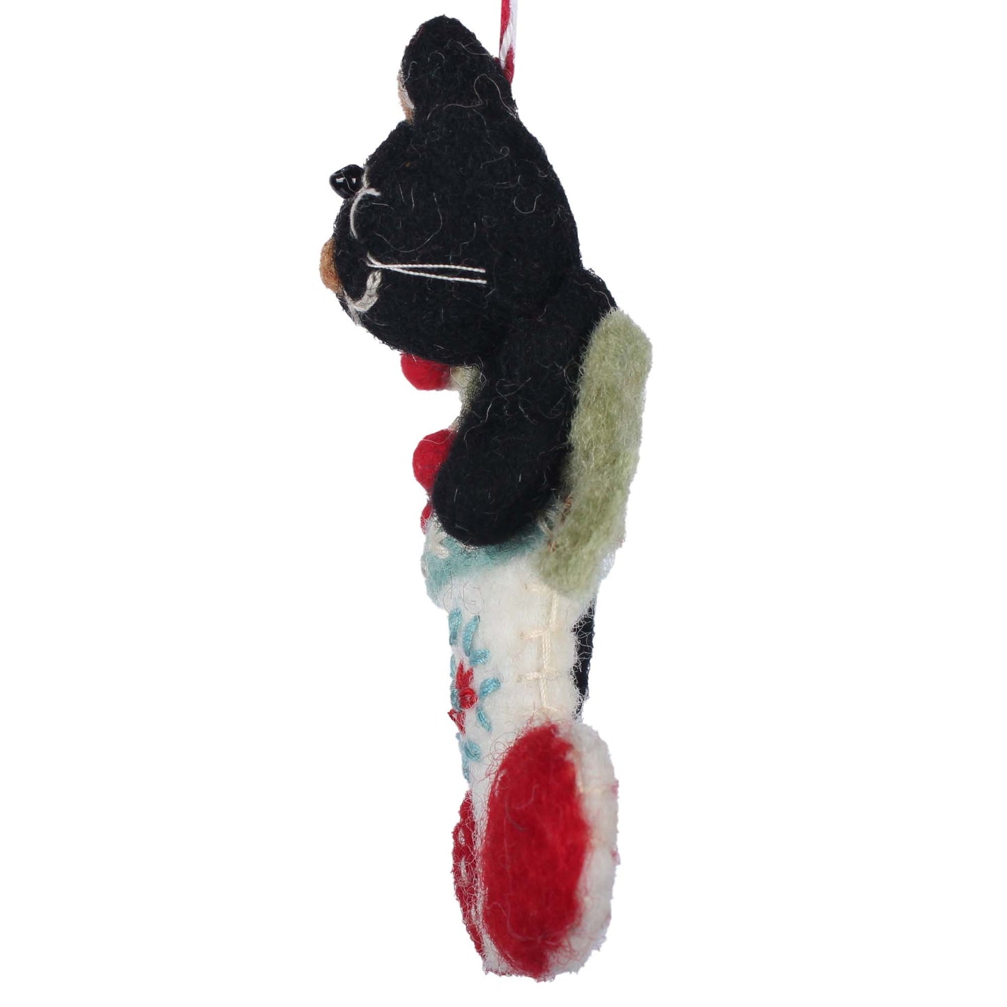 Black Kitty in Stocking Felt Christmas Ornament -Recycled Wool
