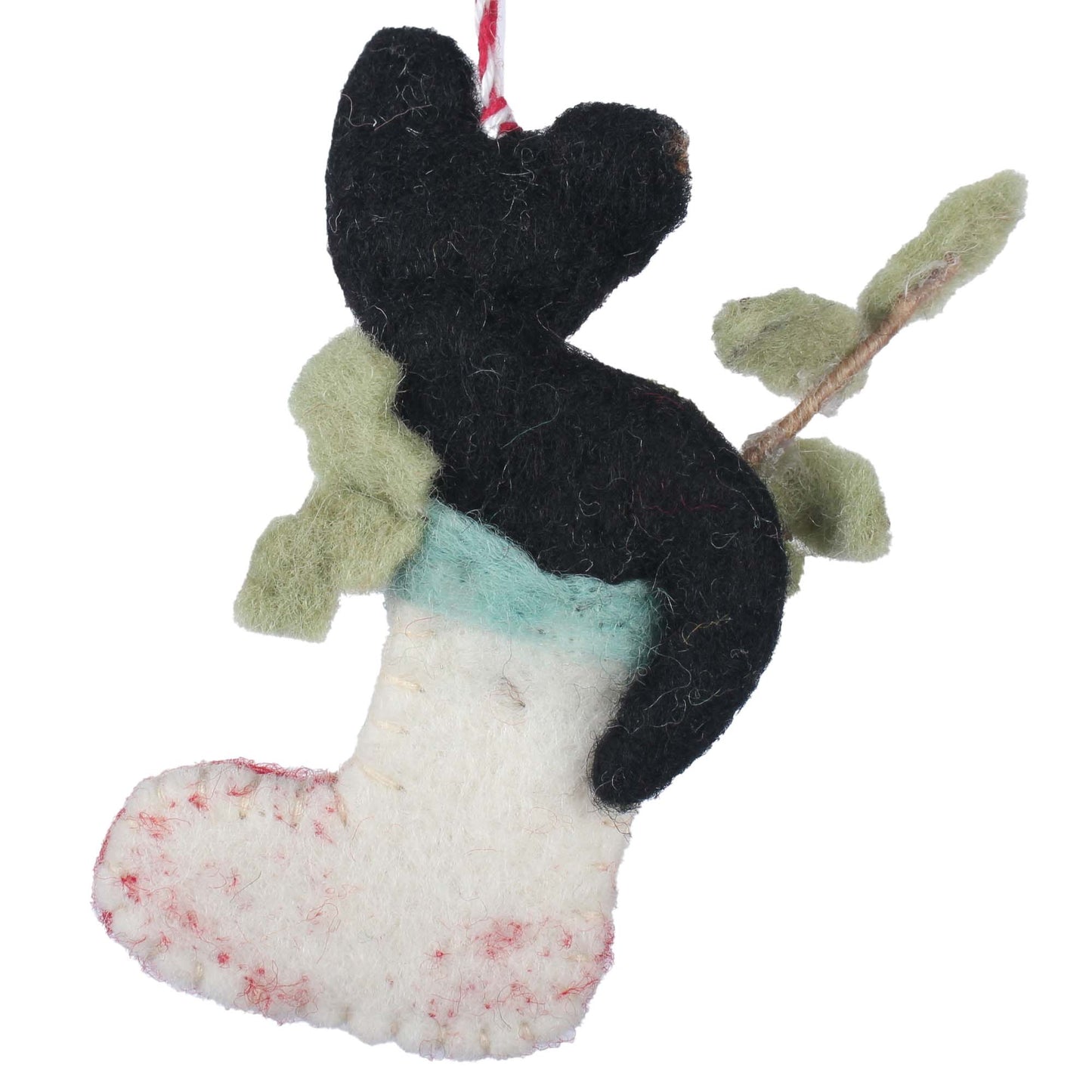 Black Kitty in Stocking Felt Christmas Ornament -Recycled Wool