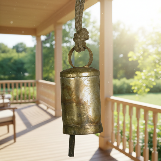 Campana de metal cilíndrica pequeña hecha a mano