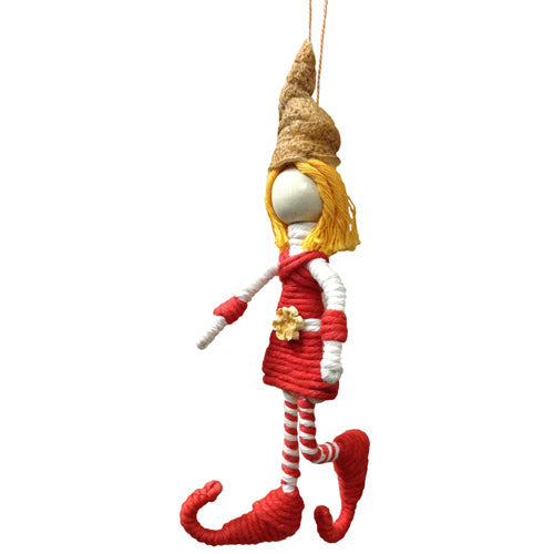 Recycled Cotton & Wire Elf Holiday Ornament-Large