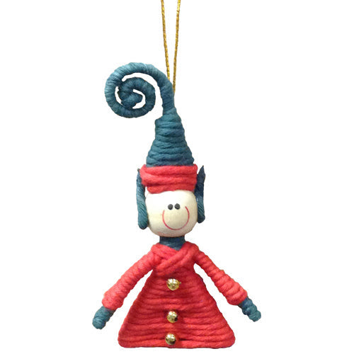 Recycled Cotton & Wire Christmas Ornament- Elf- 4" H