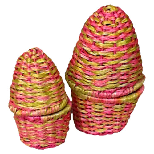 Hand-Crafted Abaca Easter Egg Shaped Baskets-Set of 2 with Hinged Lids-Fair Trade-Phillipines