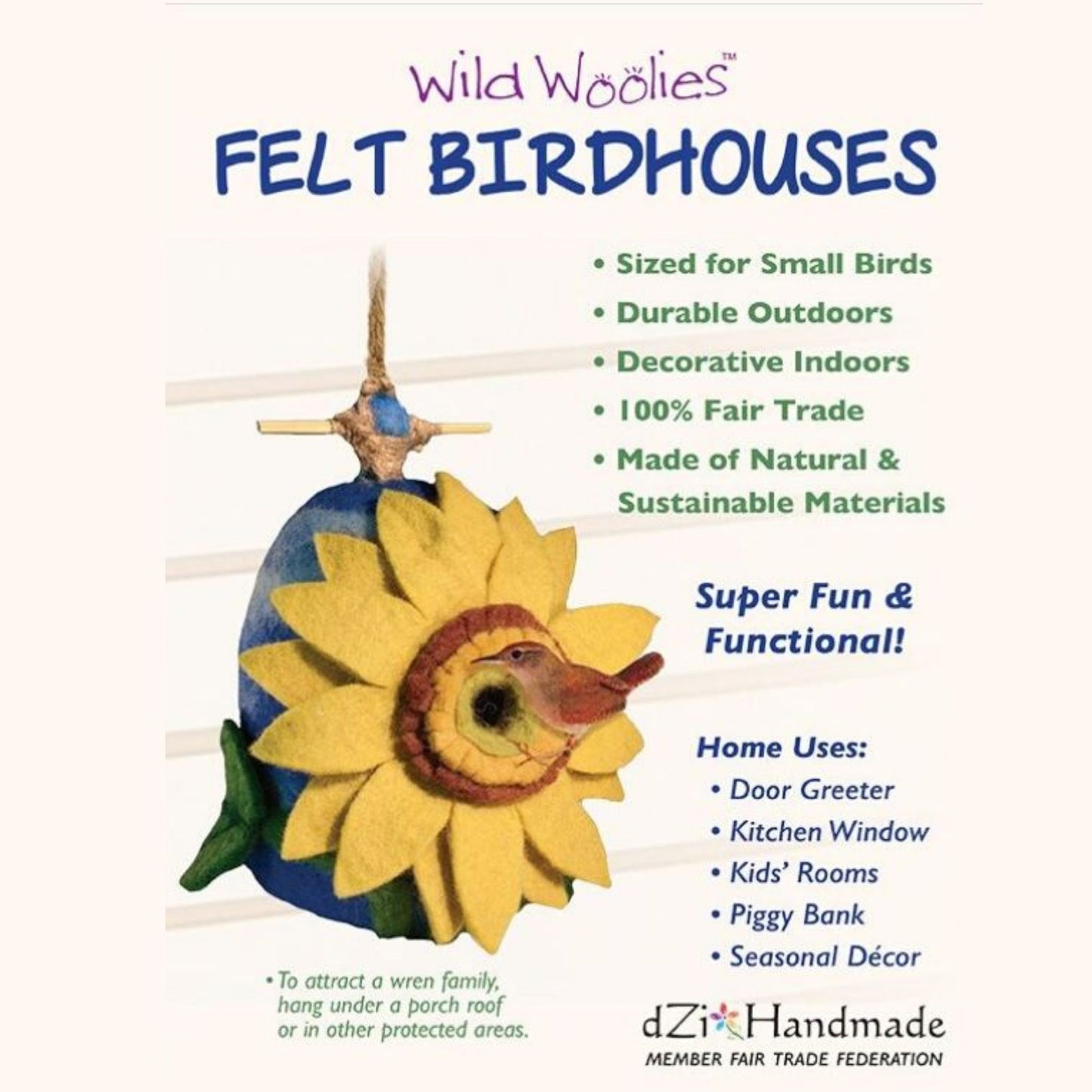 Felt Birdhouse - Colibrí -Rosa/ Verde- Lanas Salvajes